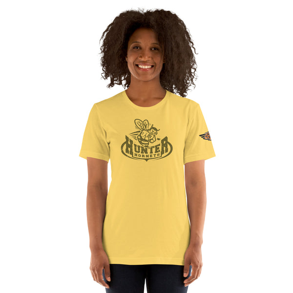 yellow Hunter Hornets vintage mascot t-shirt, front view