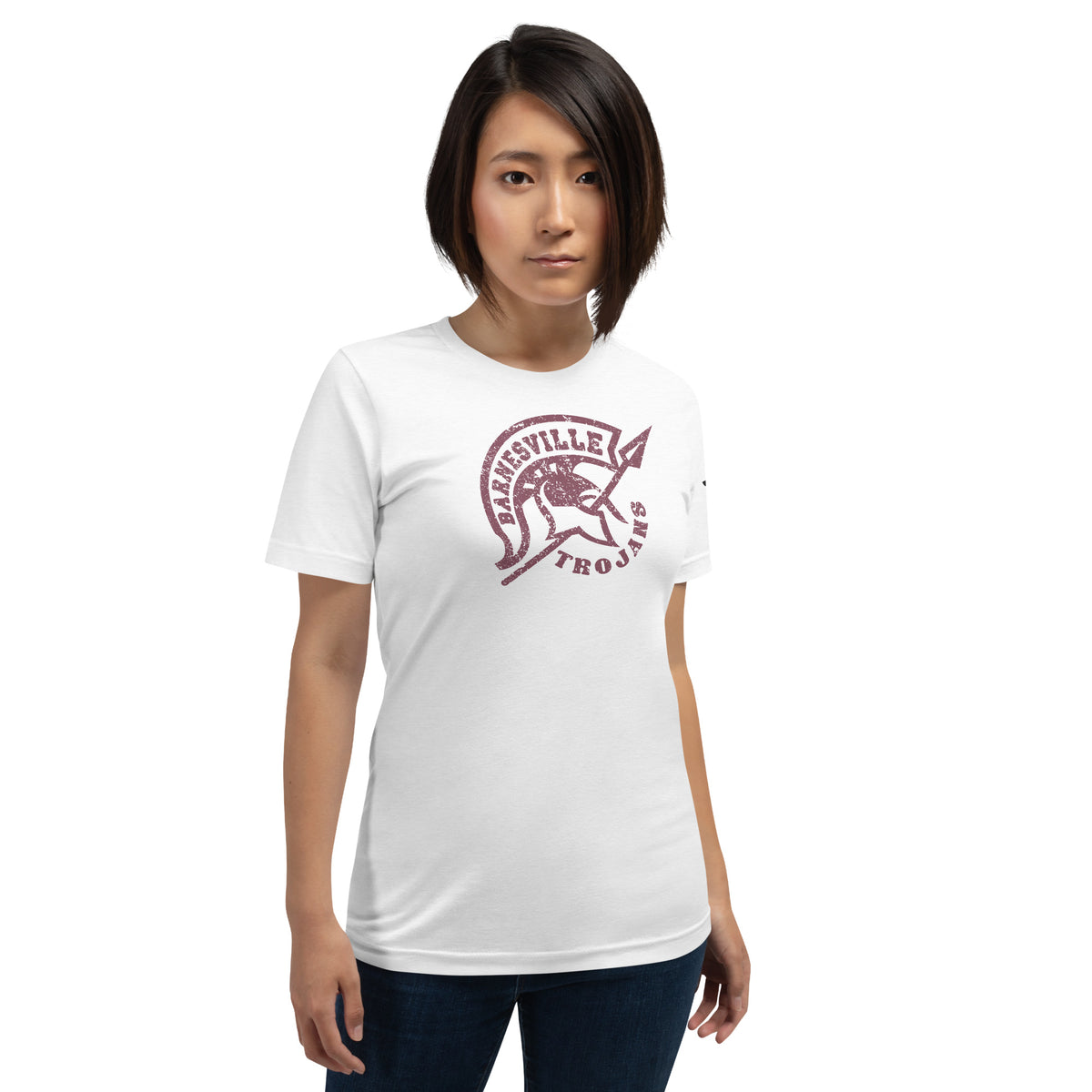 Solid white Barnesville Trojans vintage college mascot shirt