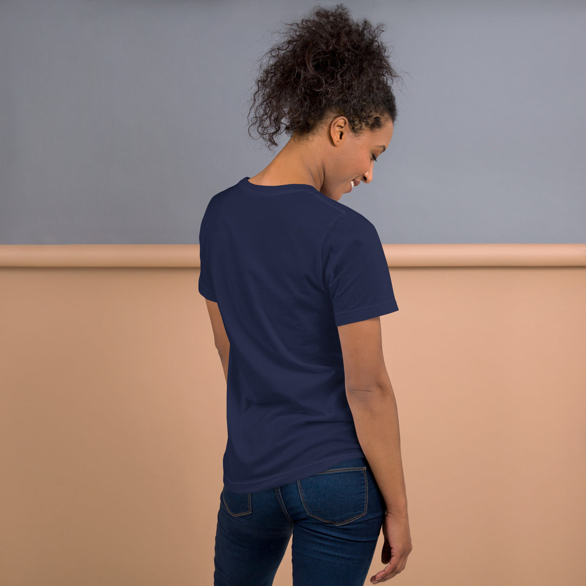 Borup Broncos vintage mascot tee in navy blue, back view
