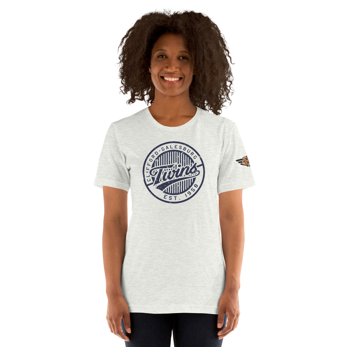 Clifford Twins Vintage Mascot Tee displayed in ash