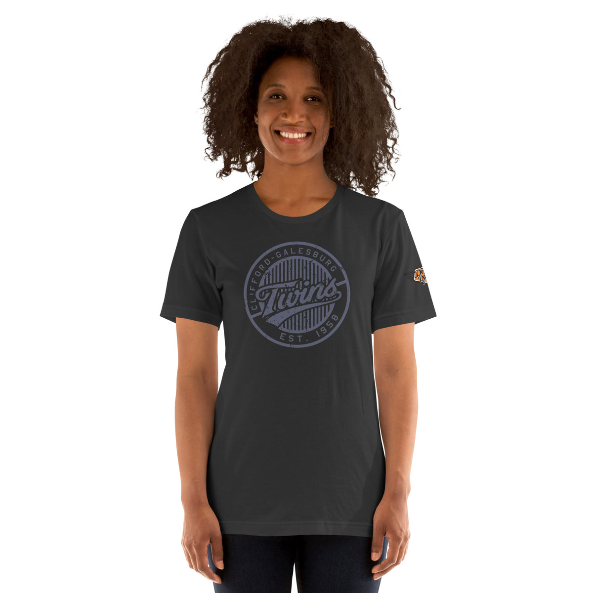 Clifford Twins mascot graphic printed on dark grey t-shirt