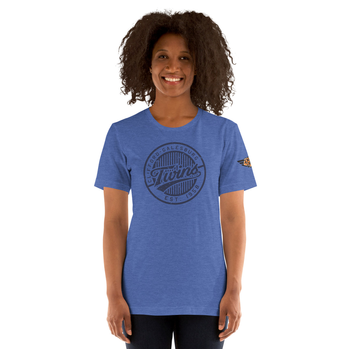 Front view of Clifford Twins Vintage Mascot Tee in true royal