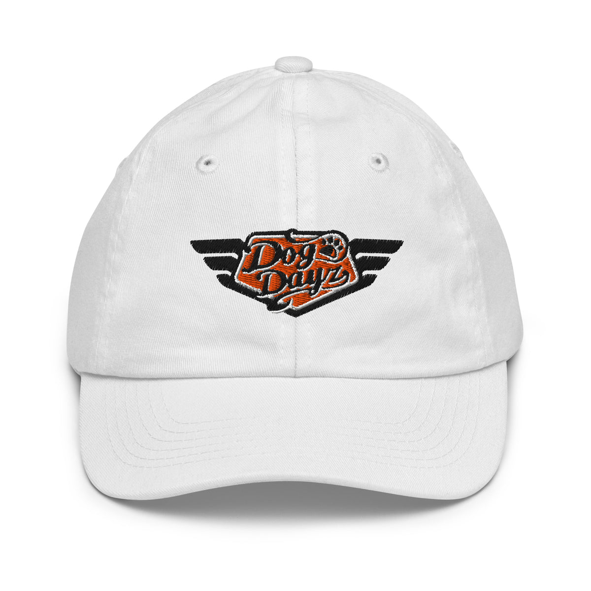 Front view of DogDayz kids baseball hat with classic logo