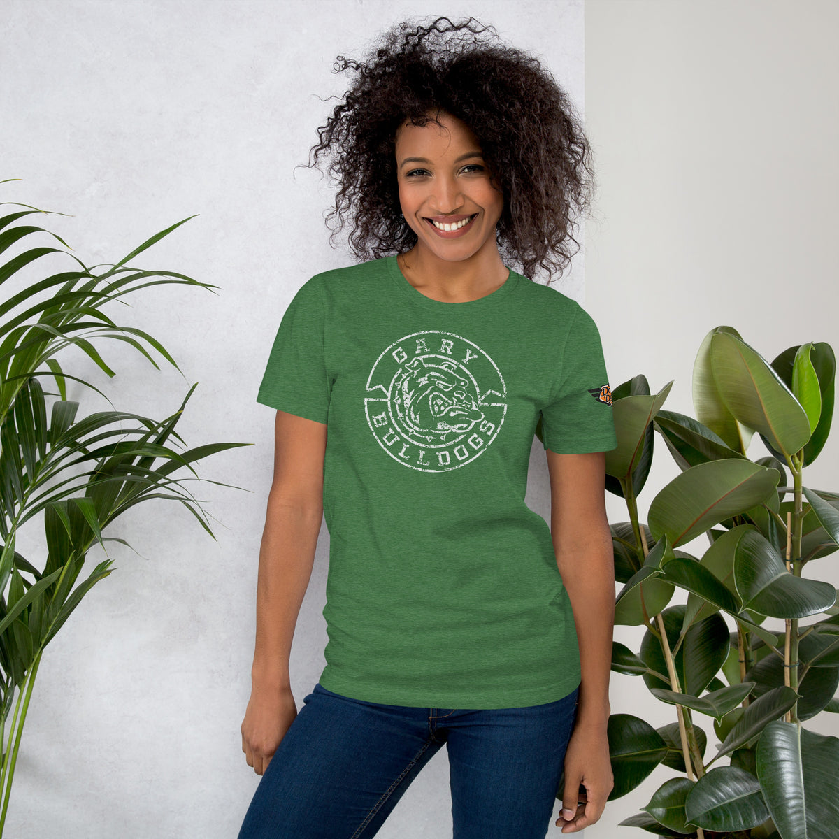 heather grass green Gary Bulldogs retro mascot t-shirt