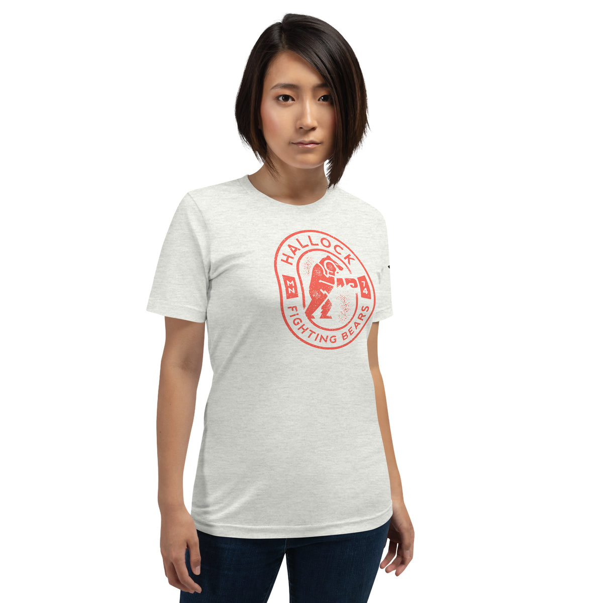 Ash Hallock Fighting Bears retro mascot t-shirt front view