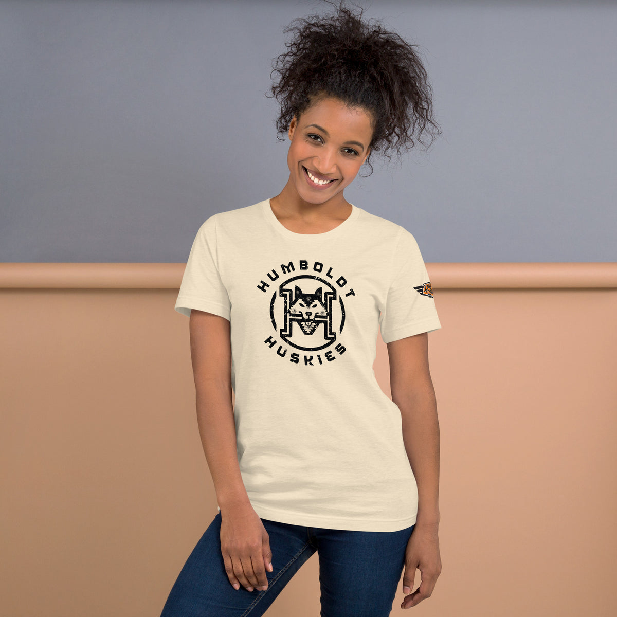 Humboldt Huskies vintage college mascot t-shirt in heather natural front view