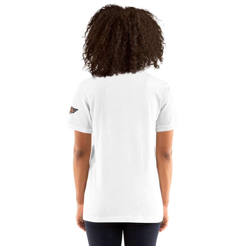 Back view of white Hunter Hornets vintage mascot t-shirt
