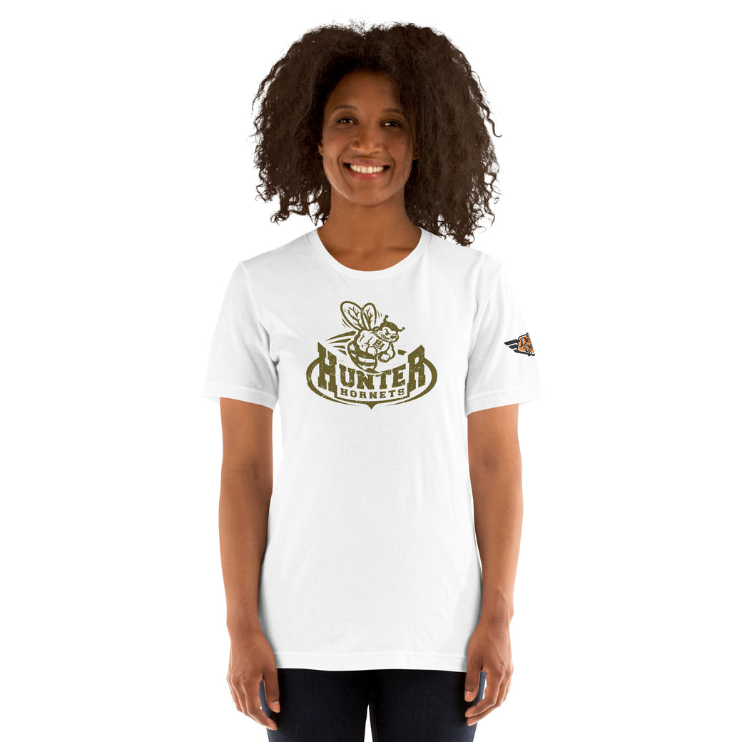 white Hunter Hornets vintage mascot t-shirt, front view