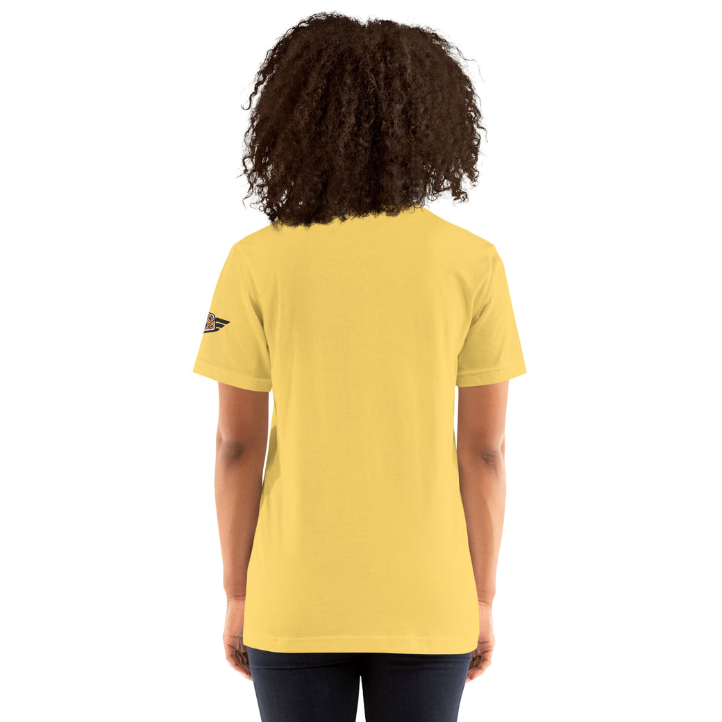 Back view of yellow Hunter Hornets vintage mascot t-shirt
