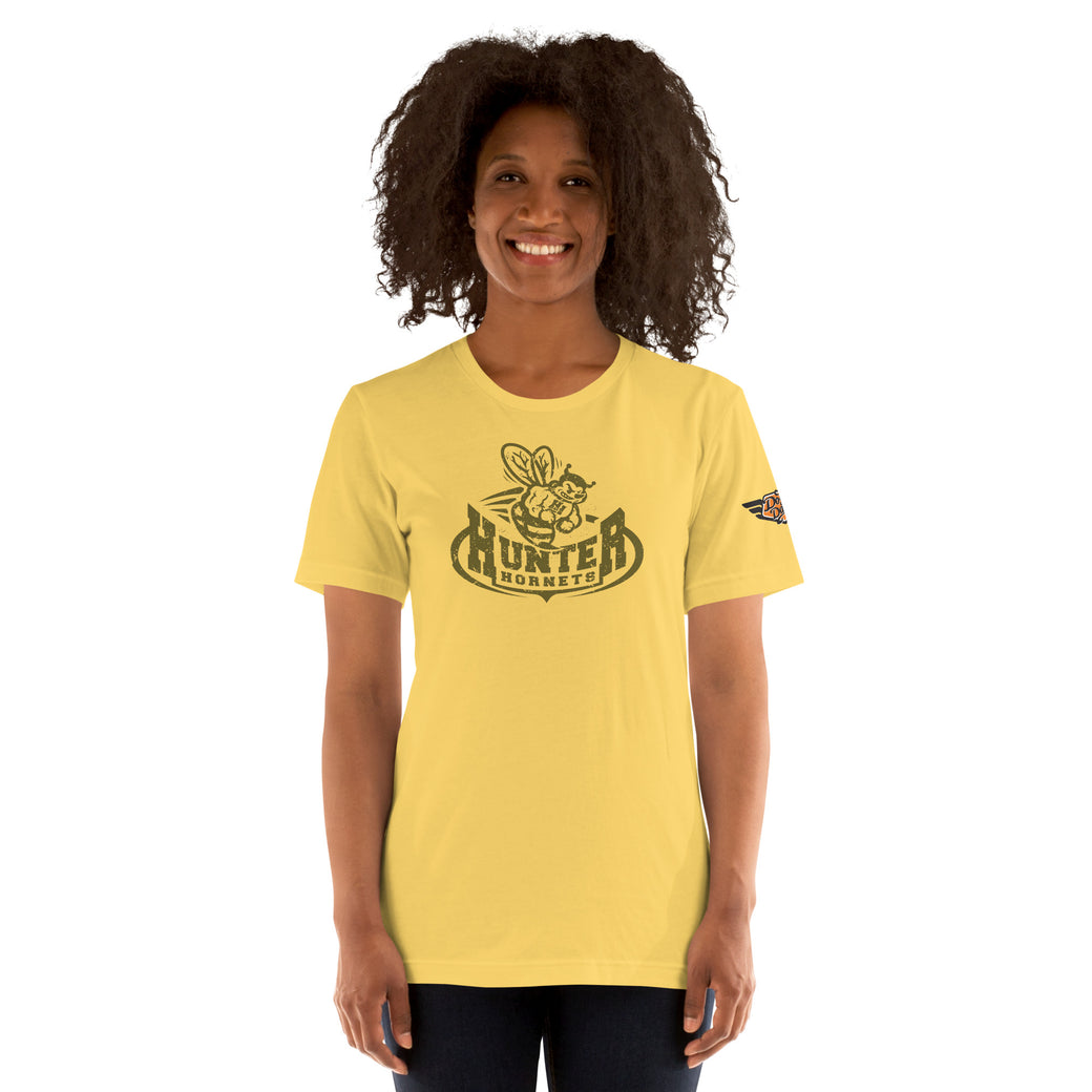 yellow Hunter Hornets vintage mascot t-shirt, front view