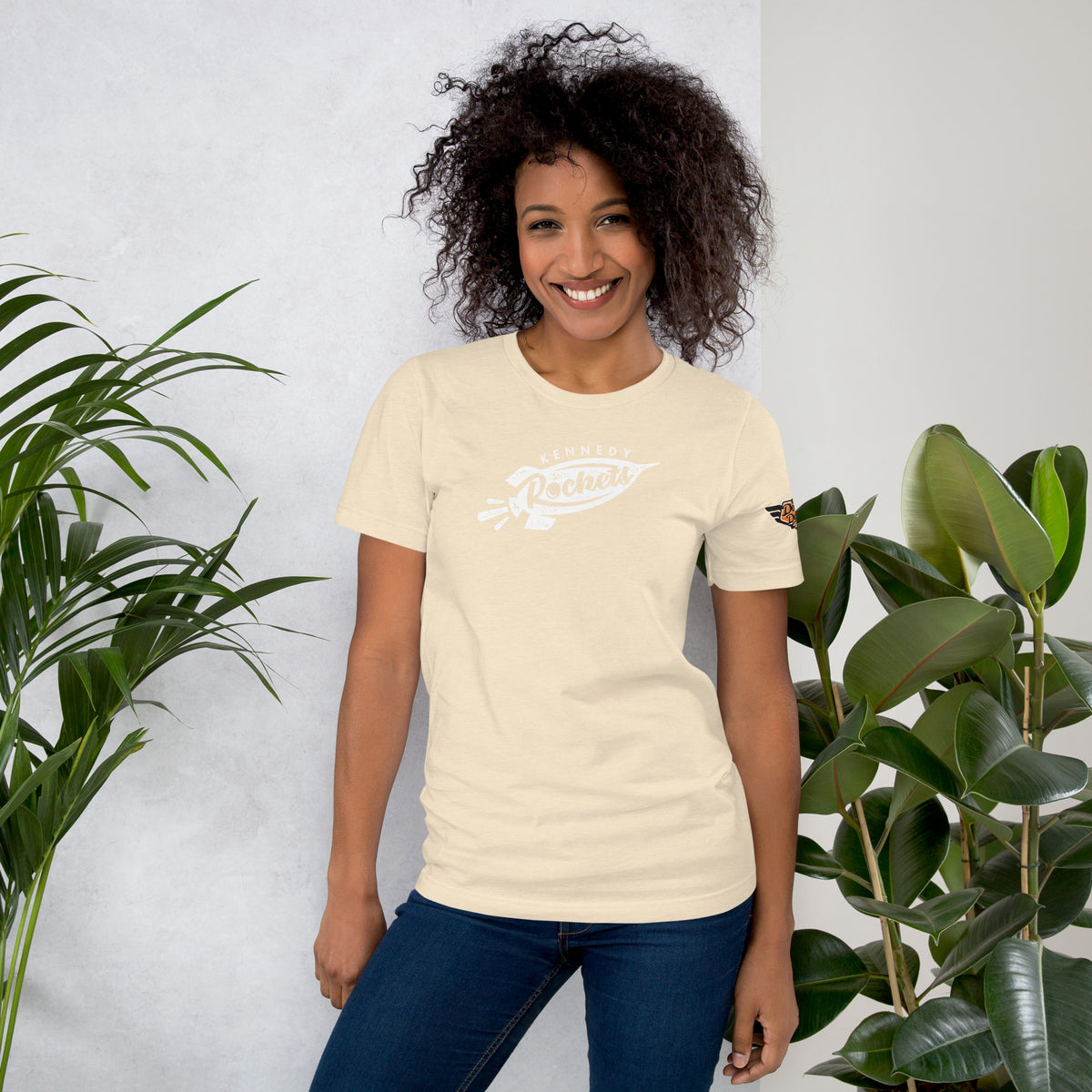 Kennedy Rockets Vintage Tee in natural with retro college mascot graphic