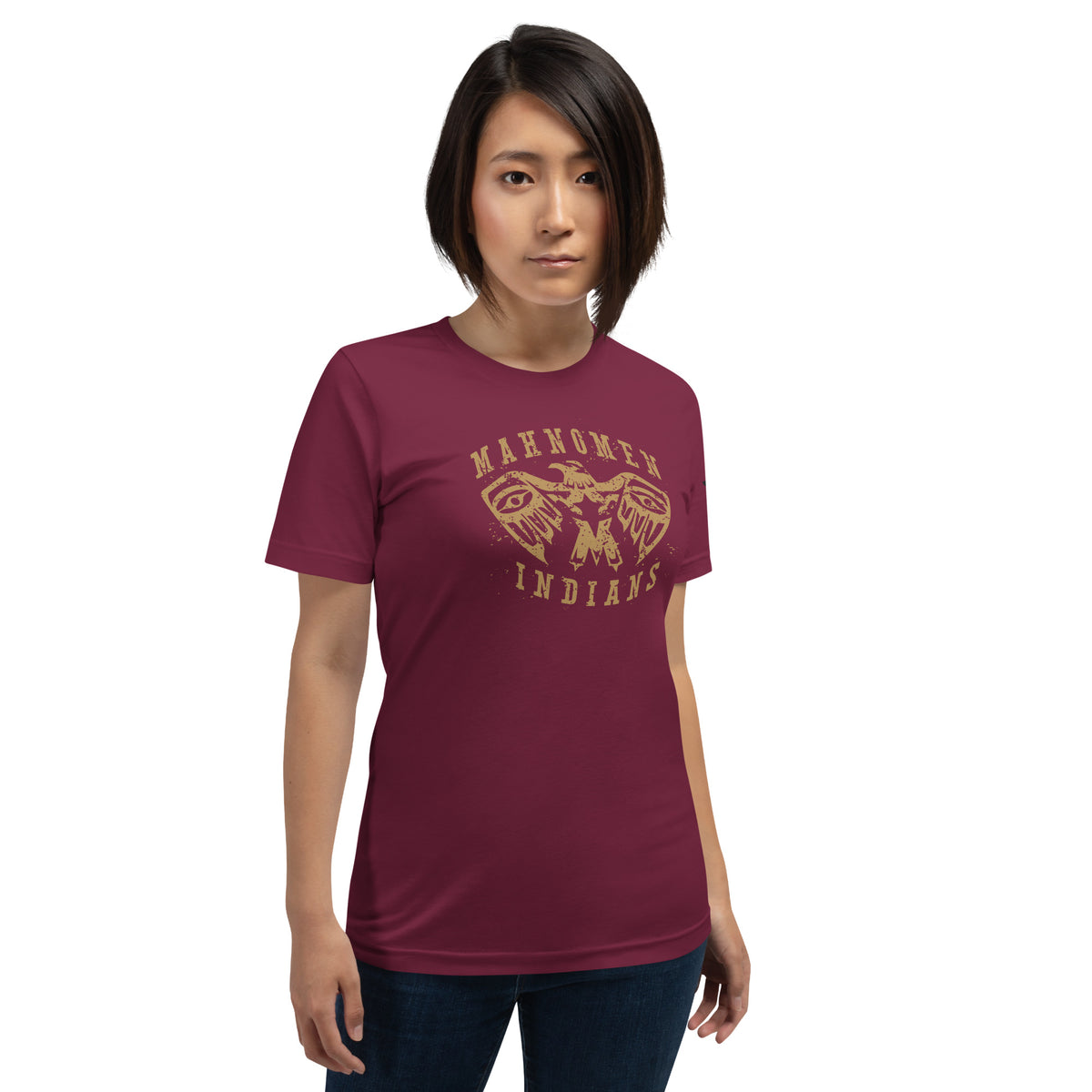 Mahnomen Indians vintage mascot t-shirt in maroon front