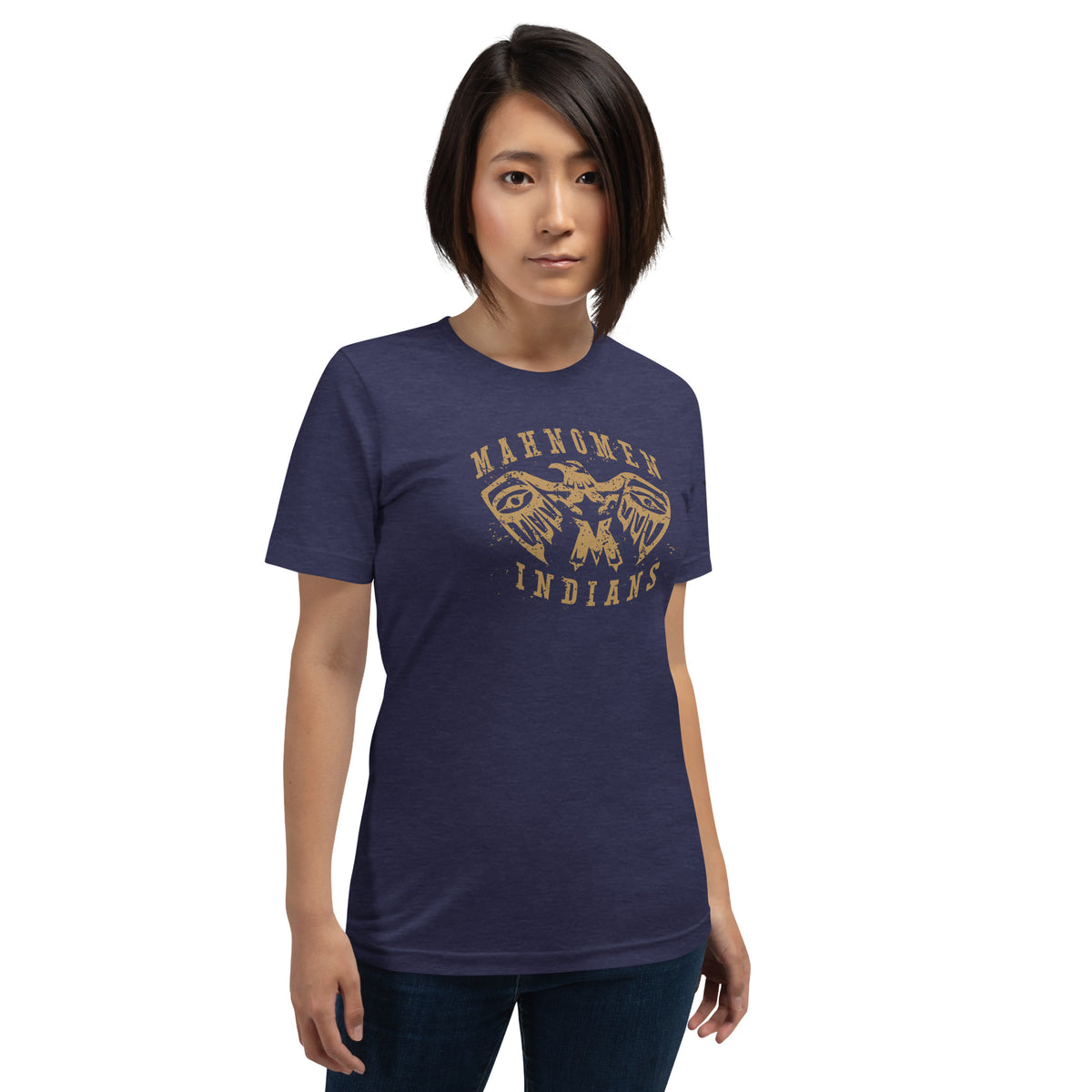 Mahnomen Indians vintage mascot t-shirt in midnight navy front