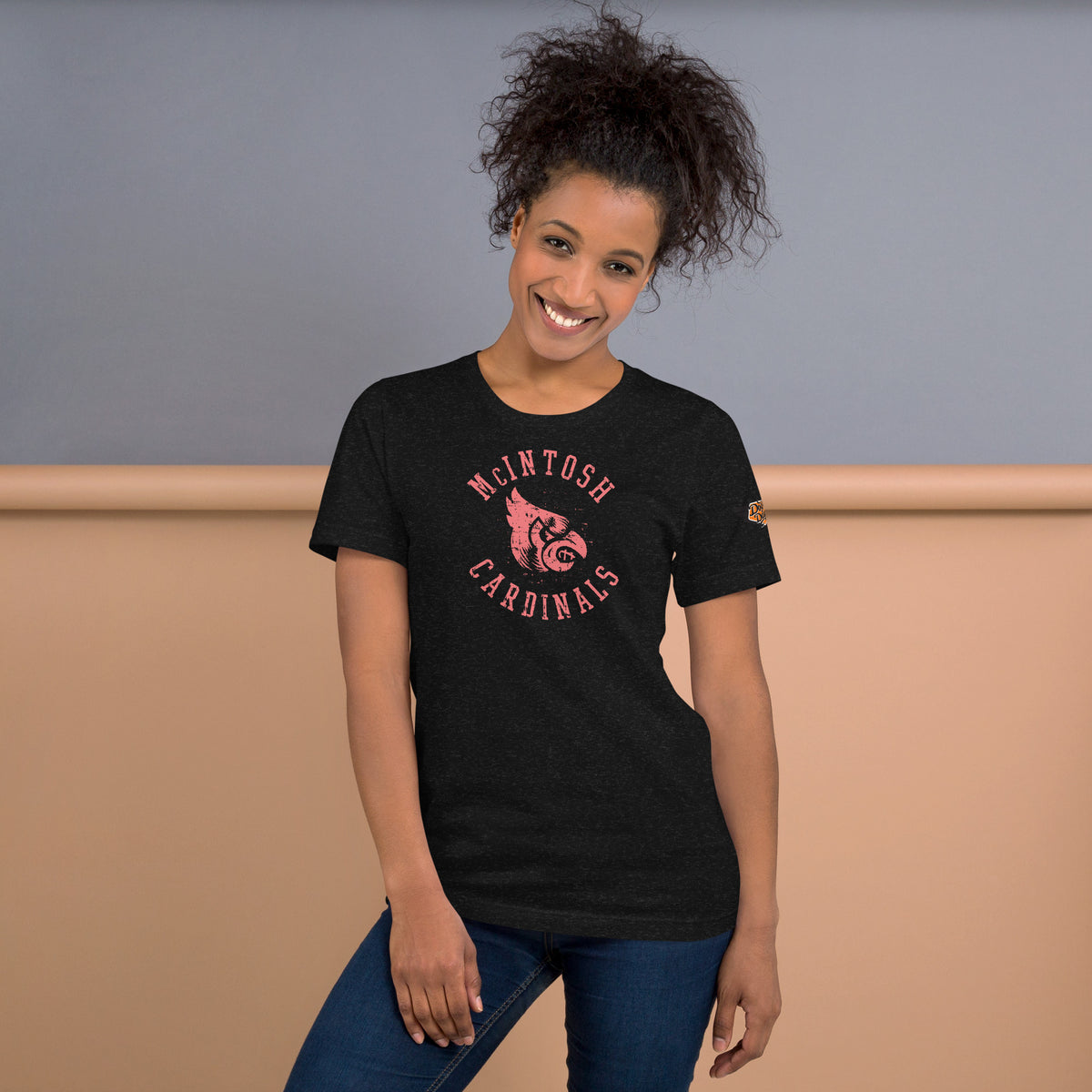 McIntosh Cardinals vintage graphic tee in black heather, front view