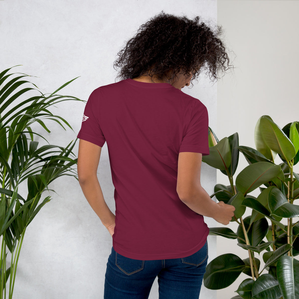 Back view of North Border Bandits retro college mascot shirt in maroon