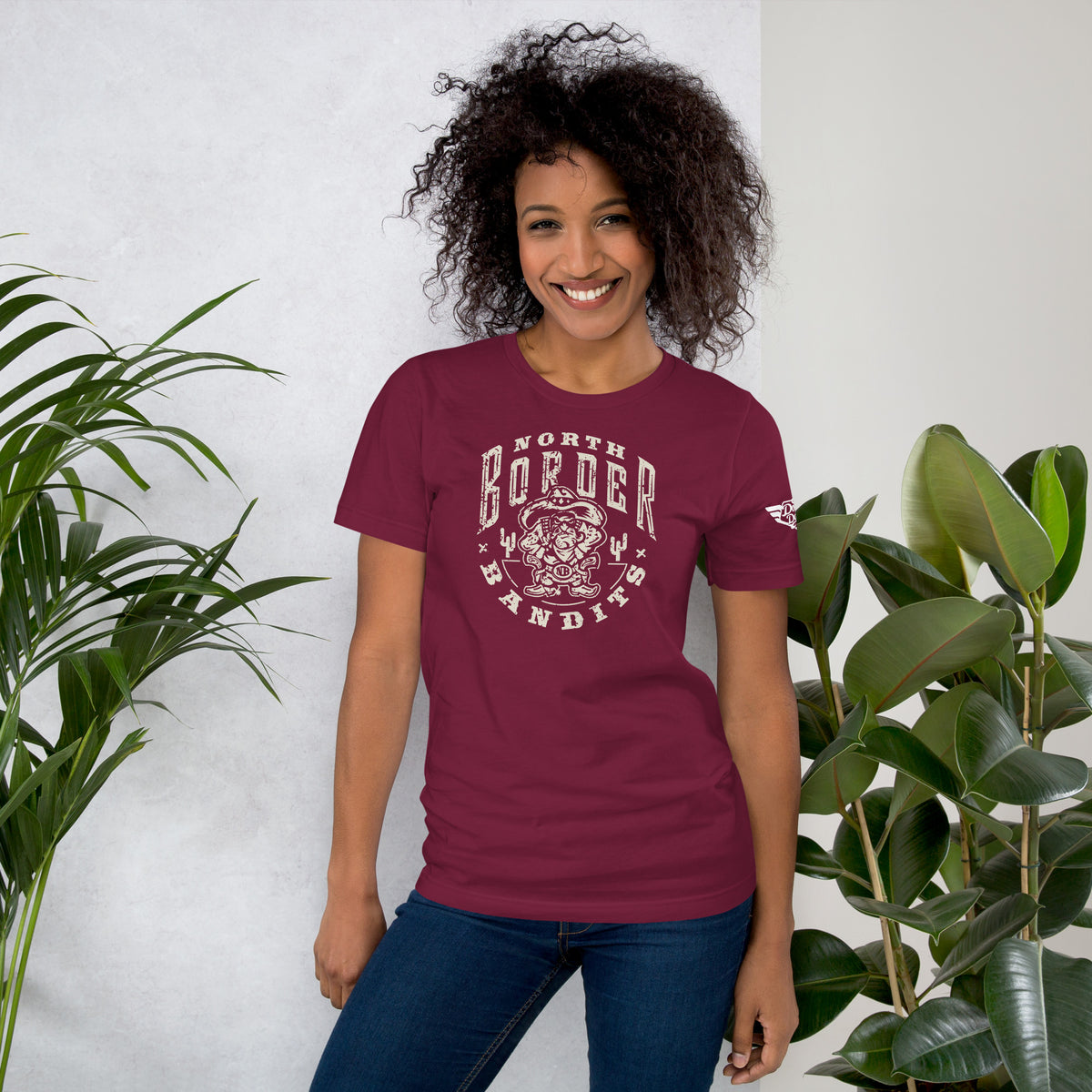 North Border Bandits vintage tee in maroon, front view