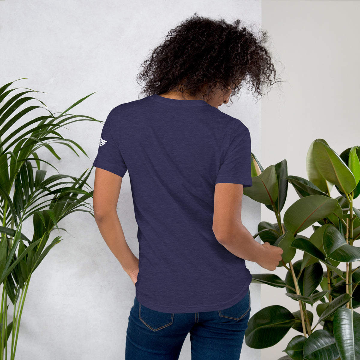 Heather midnight navy North Border Bandits retro mascot t-shirt back view