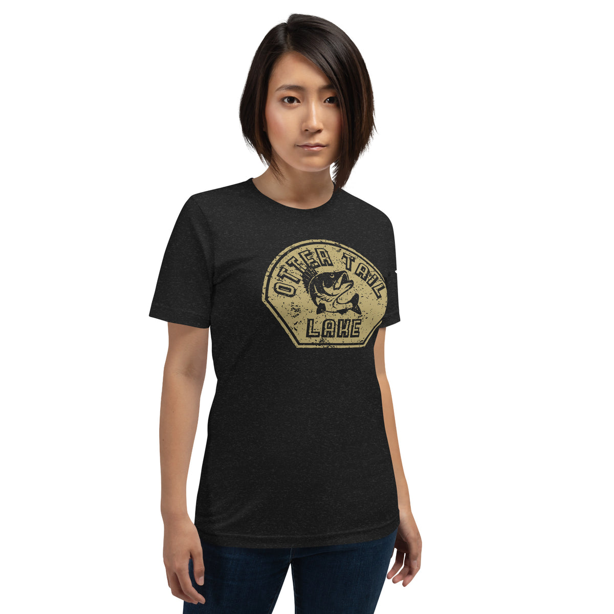 black heather Otter Tail Lake vintage graphic t-shirt front view