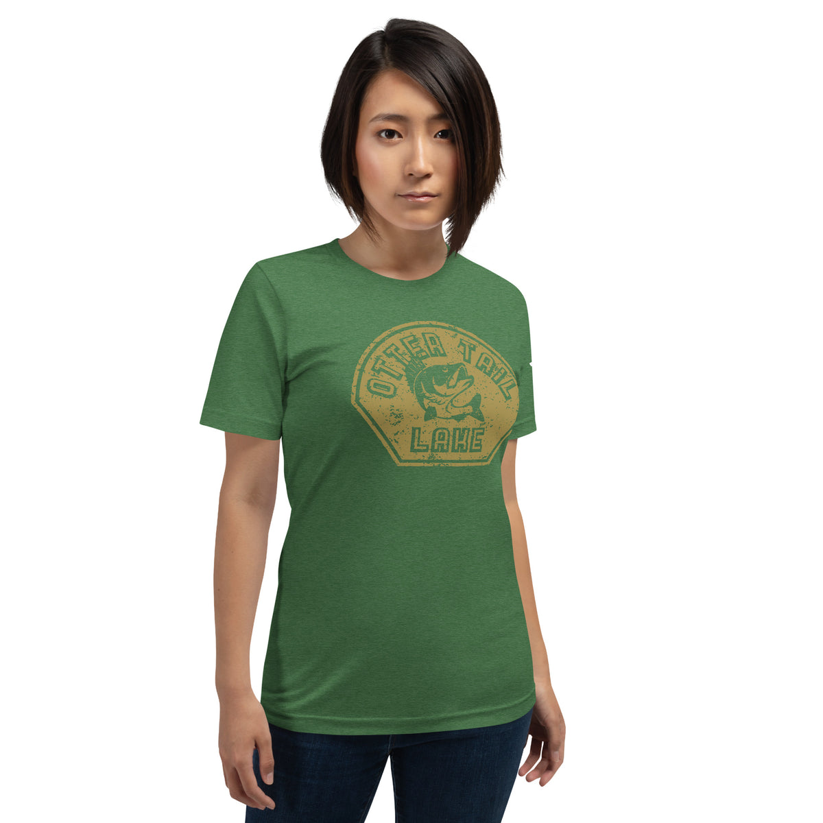 heather grass green Otter Tail Lake vintage graphic t-shirt front view