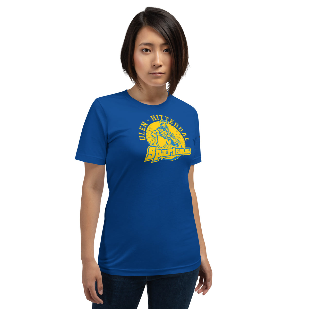 Ulen-Hitterdal Spartans vintage graphic tee in true royal blue, front view